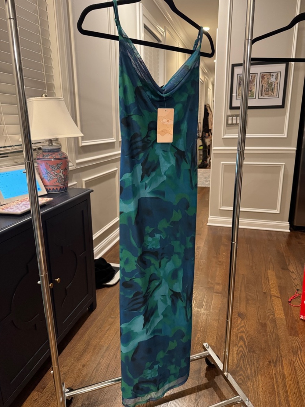 Blue-Green Floral Slip Dress